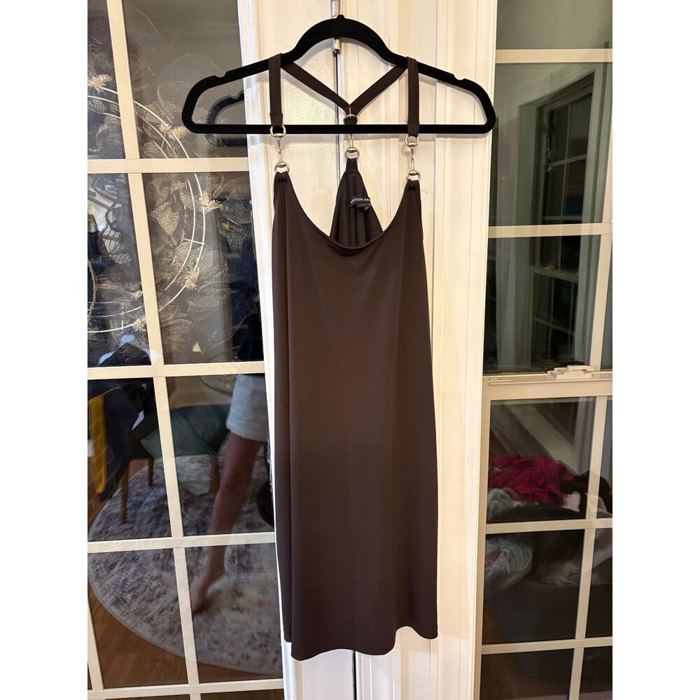 Boston Proper Chocolate Brown Slip Dress w/Gold Metallic Hardware- M